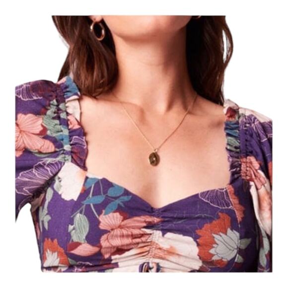 Band of the Free NWT Floriane Purple Floral Print Balloon Sleeve Crop Top Large - Picture 15 of 16